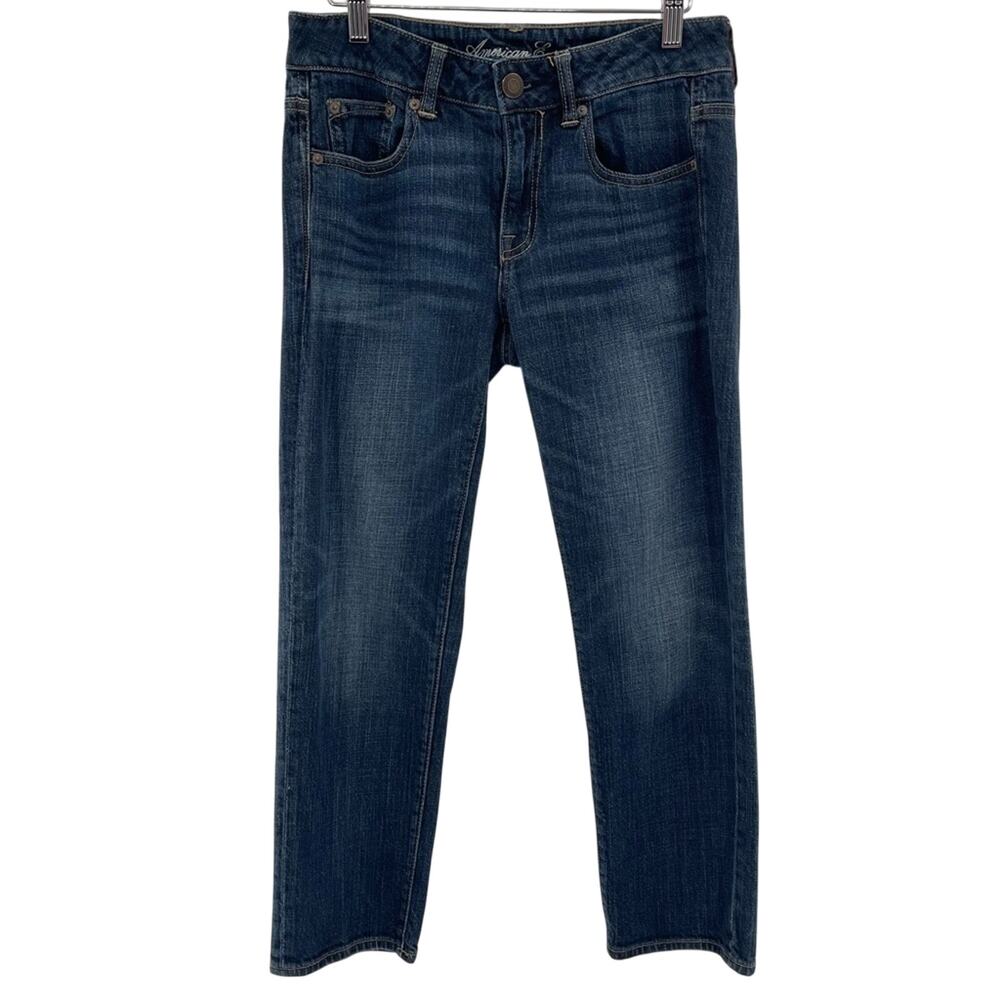 American Eagle Relaxed Baggy Boy Fit Cropped Stretch Jeans Dark Wash Size 2 - Picture 2 of 10